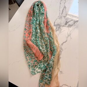 Leopard Print Scarf in Coral and Teal